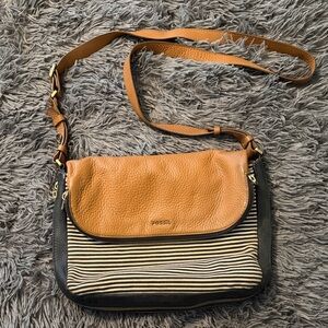 Fossil Brown and Black Striped Crossbody Bag